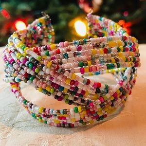Hand Strung Seed Bead Wire Cuff Bracelet!
